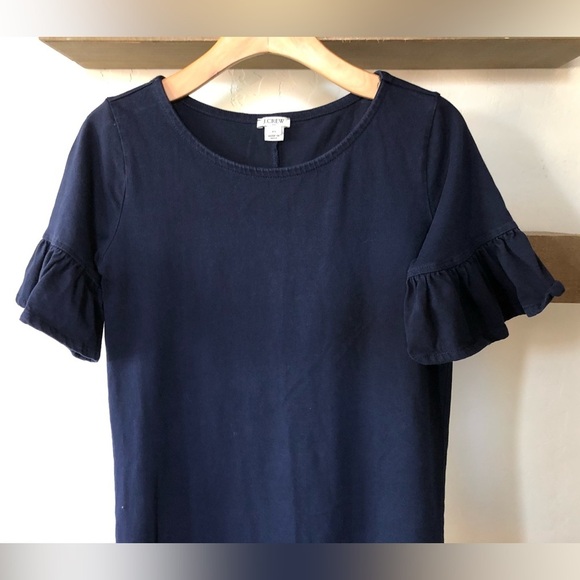 J. Crew|Navy 100% cotton shirt dress with bell sleeves/Short sleeve•••Size XS - Picture 4 of 10